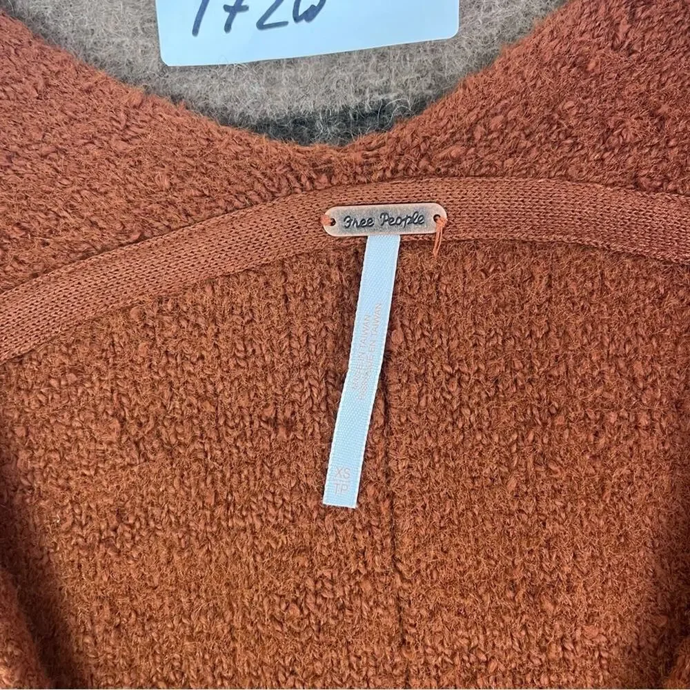 Free People Sweater Womens XS/TP Reverie Burnt Butter V Neck Ballon Sleeve